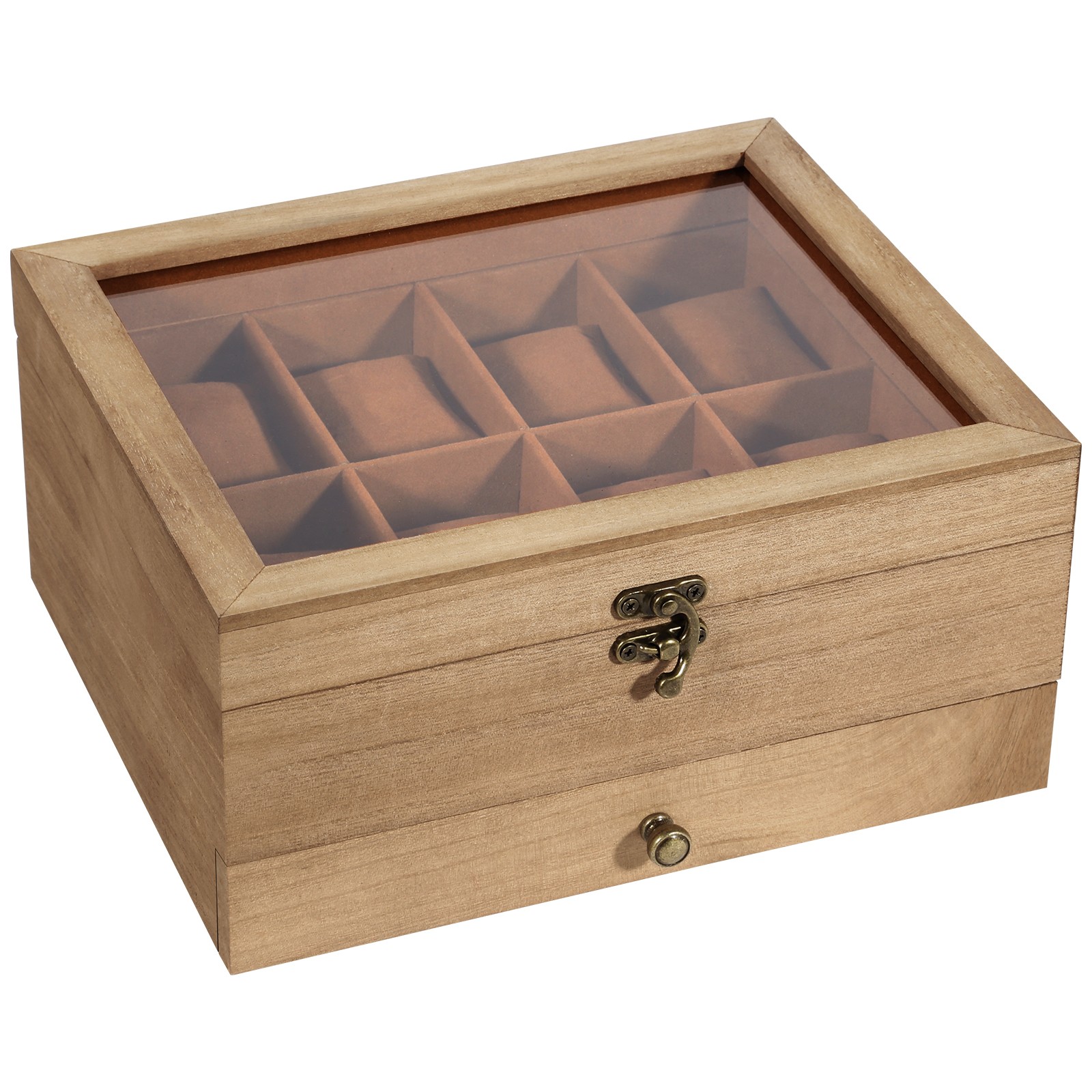 8-10-12 Slot Watch Box Solid Wood Watch Display Case with Glass Lid Watch Holder