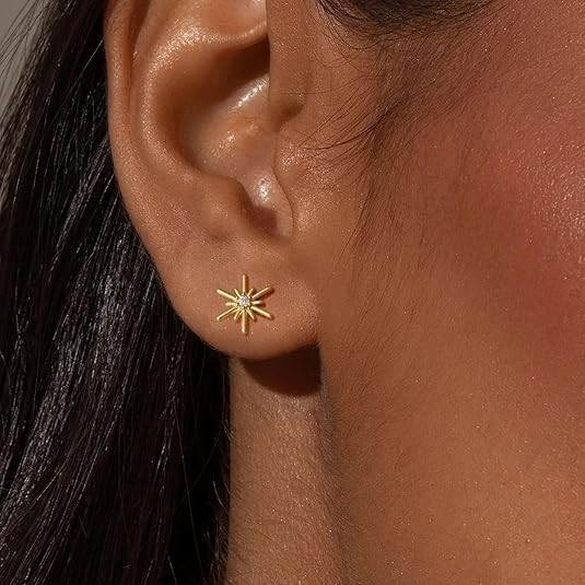 14K Gold Star Stud Earrings for Women, Dainty Minimalist Hypoallergenic