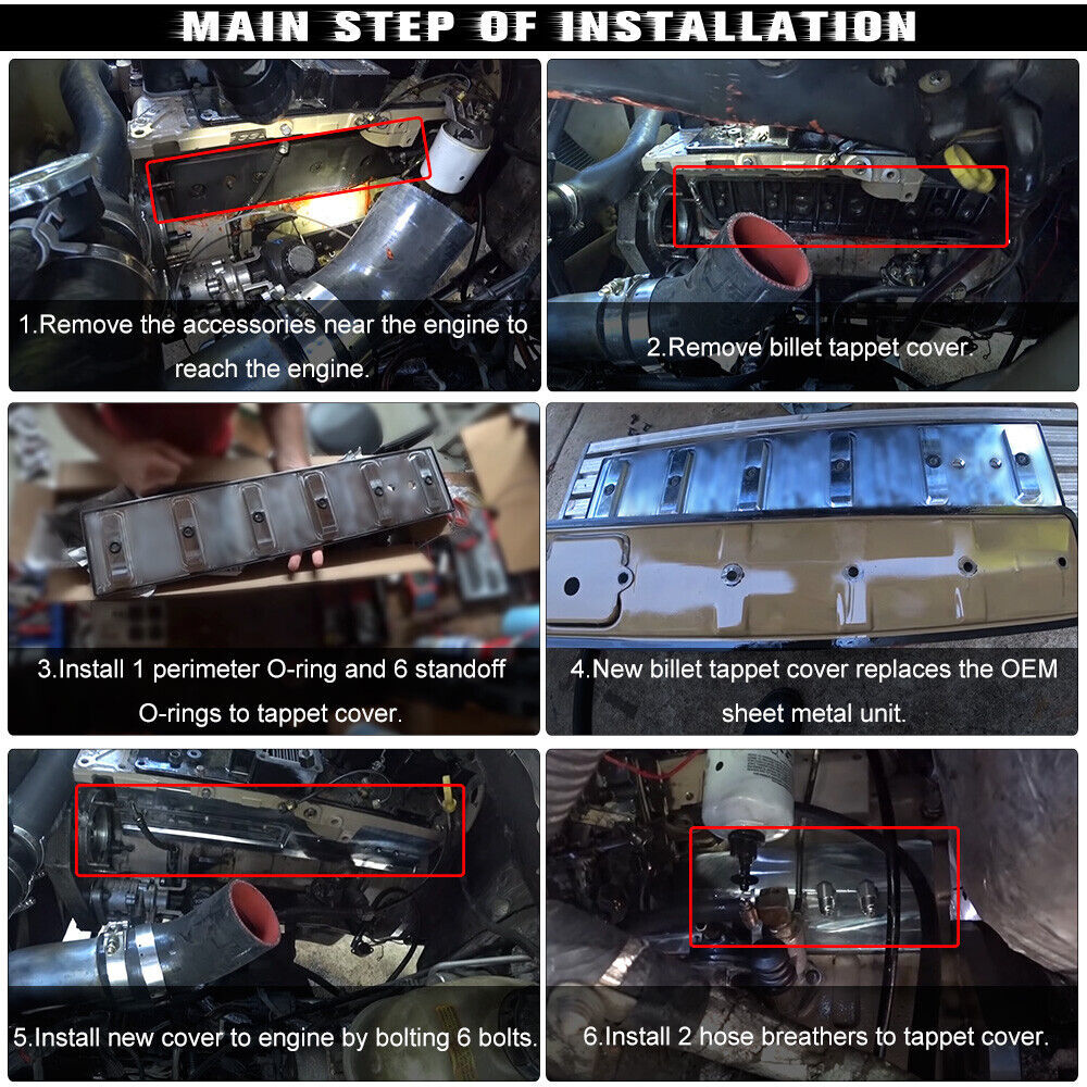 Aluminum Billet Tappet Cover Kit for Cummins 89-02 Dodge Ram 5.9L 12v 24v Diesel