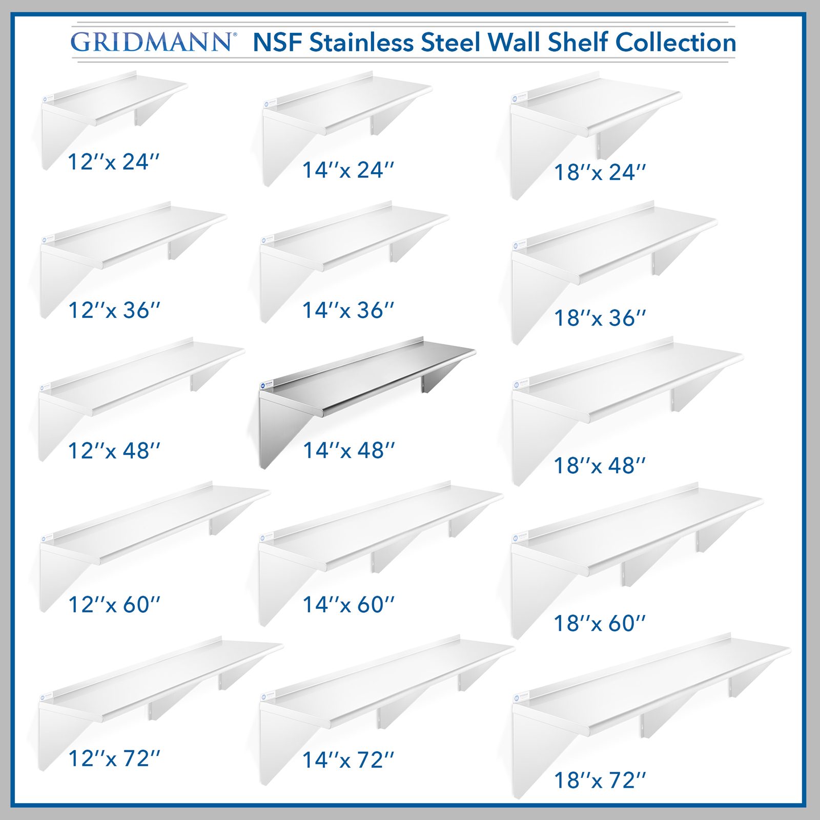 NSF Stainless Steel 14" x 48" Commercial Kitchen Wall Shelf Restaurant Shelving