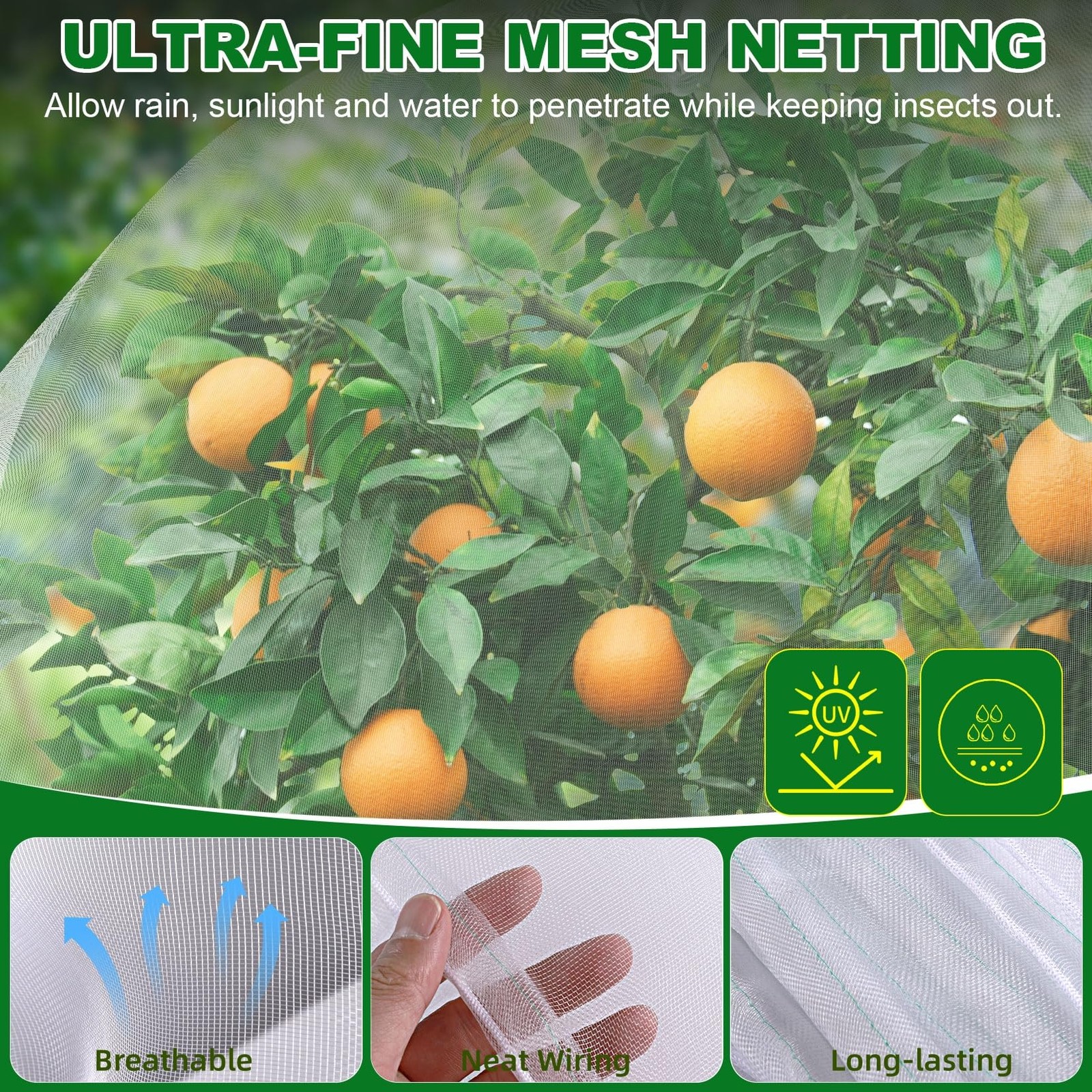 4 Pack Garden Netting for Blueberry Bushes 2.7ftx 3.3ft with Drawstring Garde...