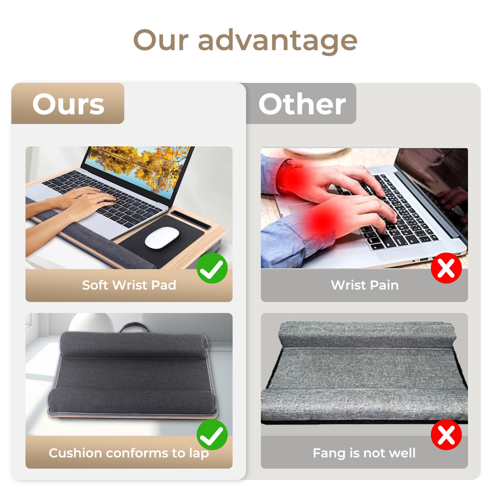 Lap Desk Table Laptop Cushion Bed Tray Cushioned Computer Tablet Support