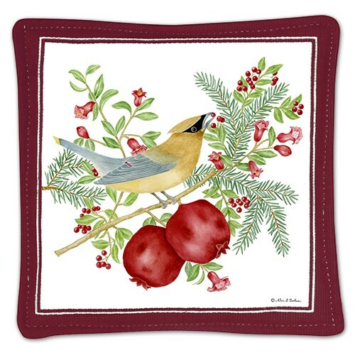 Alice's Cottage Cotton Scented Spiced Mug Mat Coaster Cedar Waxwing Pomegranates