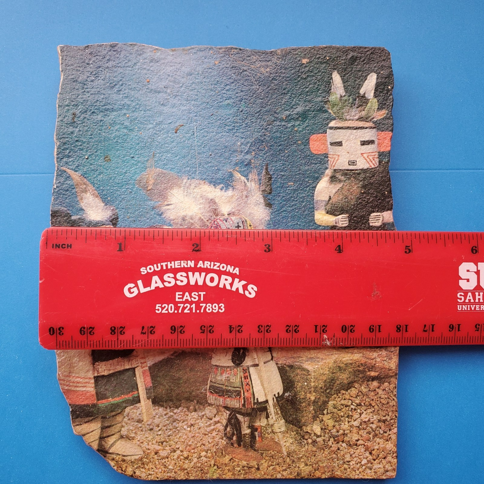 Kachinas Hand Painted on Stone Wall Plaque Aha Ahola Ahol Mana Hopi Mythology