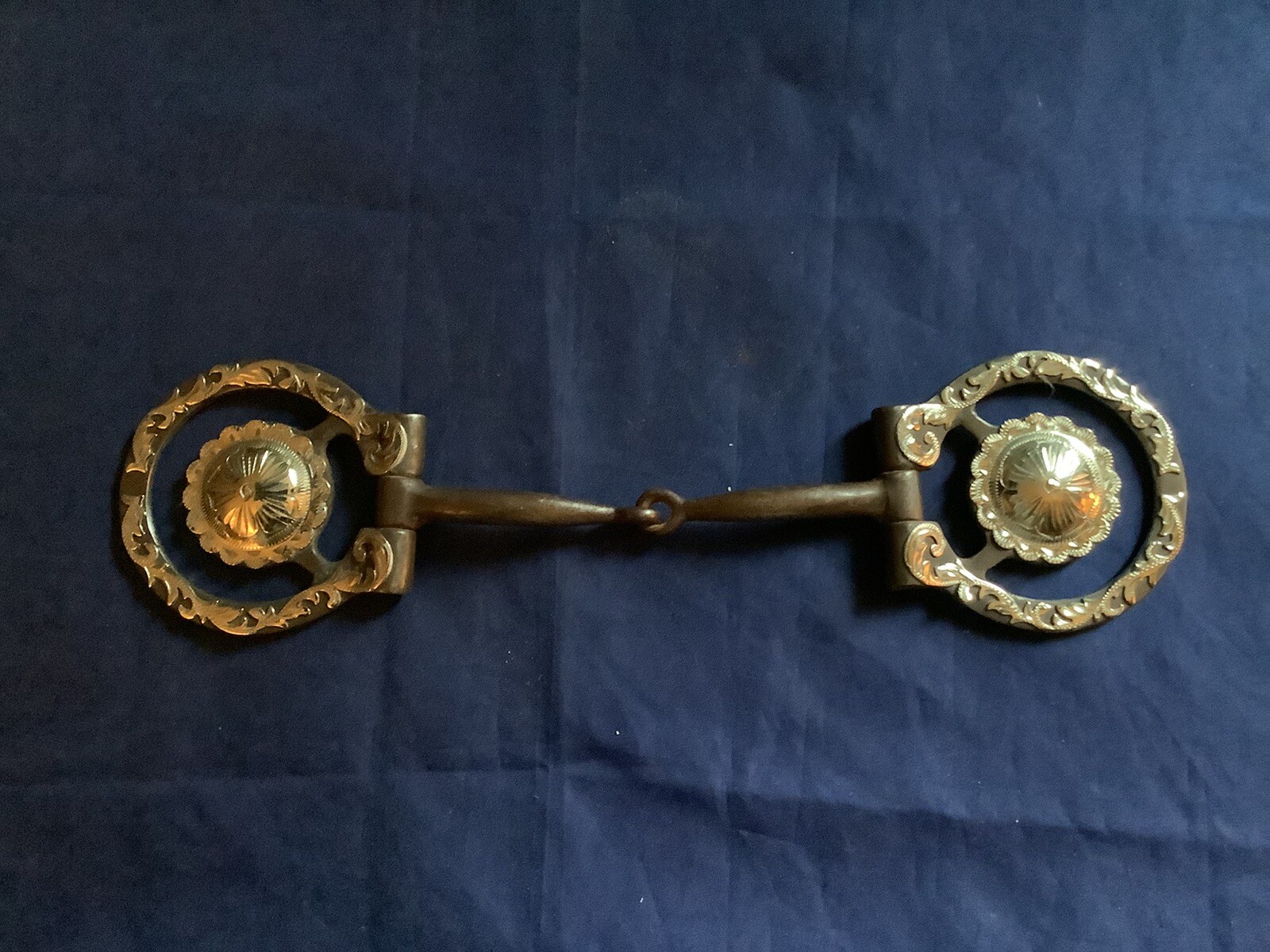 GORGEOUS Vintage Silver Overlay & Inlay BLUED Steel Horse Show Snaffle BIT