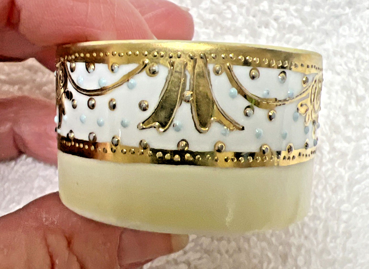 Vintage Nippon Hand Painted Porcelain Gold Floral Moriage Open Salt Cellar Dip