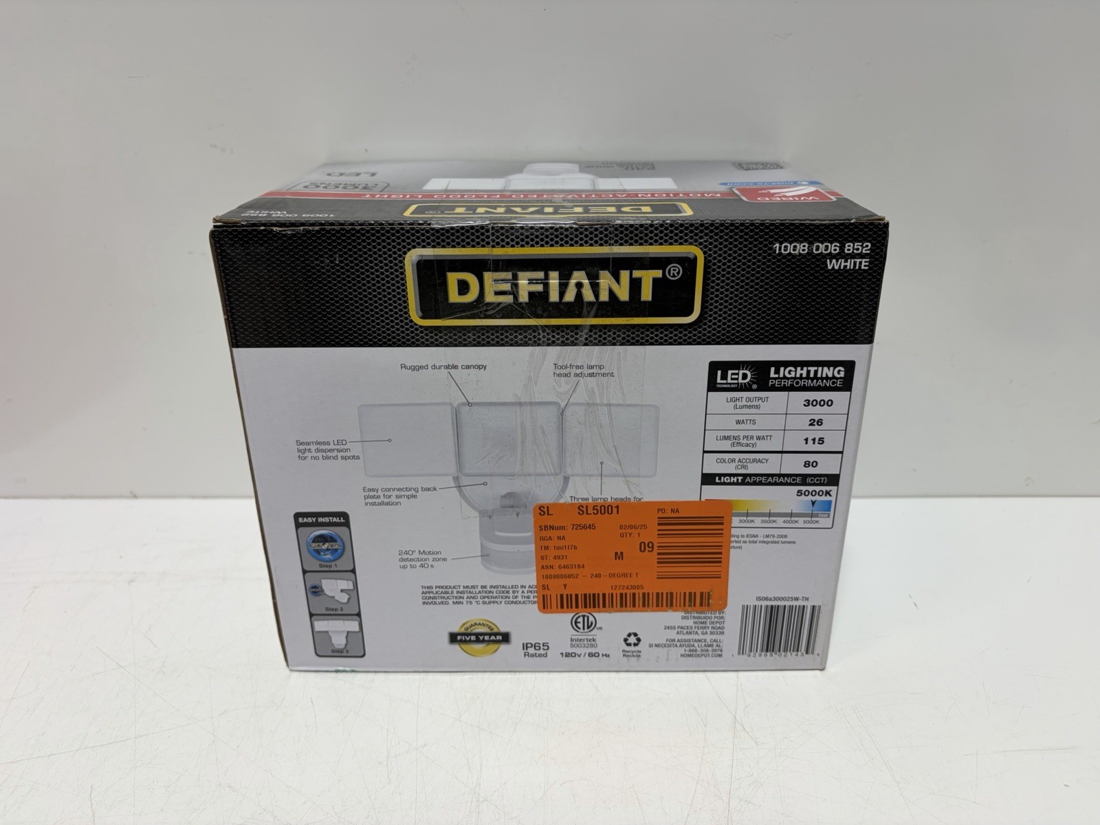 Defiant 3000 Lumens Motion Activated Integrated LED Hardwired Flood Light White