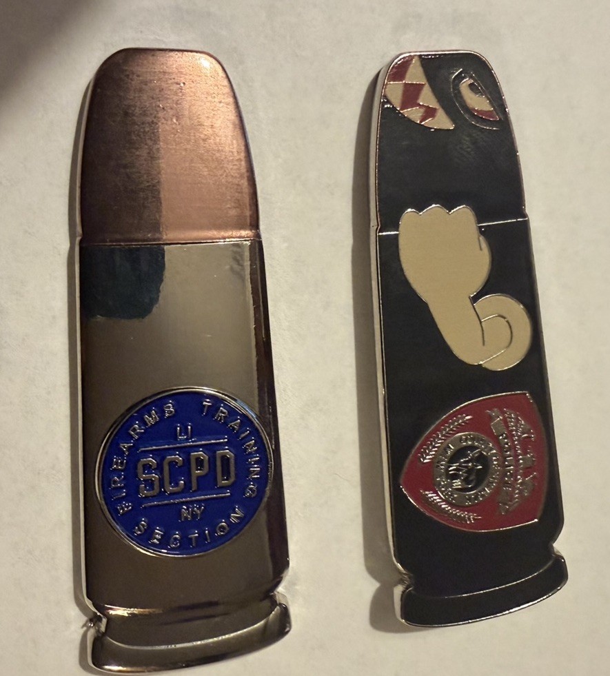 SUFFOLK COUNTY POLICE SCPD BULLET FIREARM TRAINING RANGE CHALLENGE COIN NEW YORK