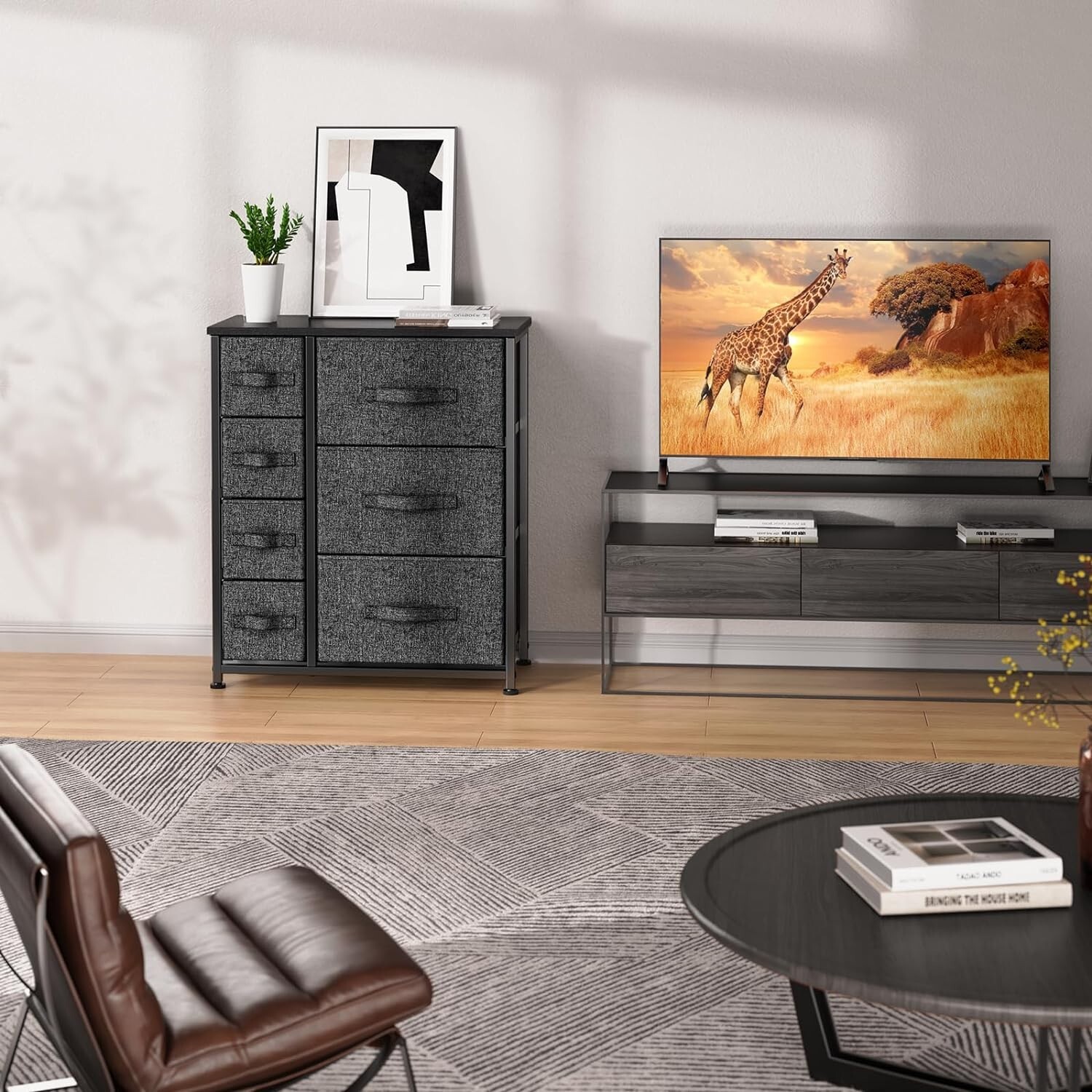 Storage Fabric Dresser 7 Drawer Chest of Organizer Tower Shelf Bedroom Furniture