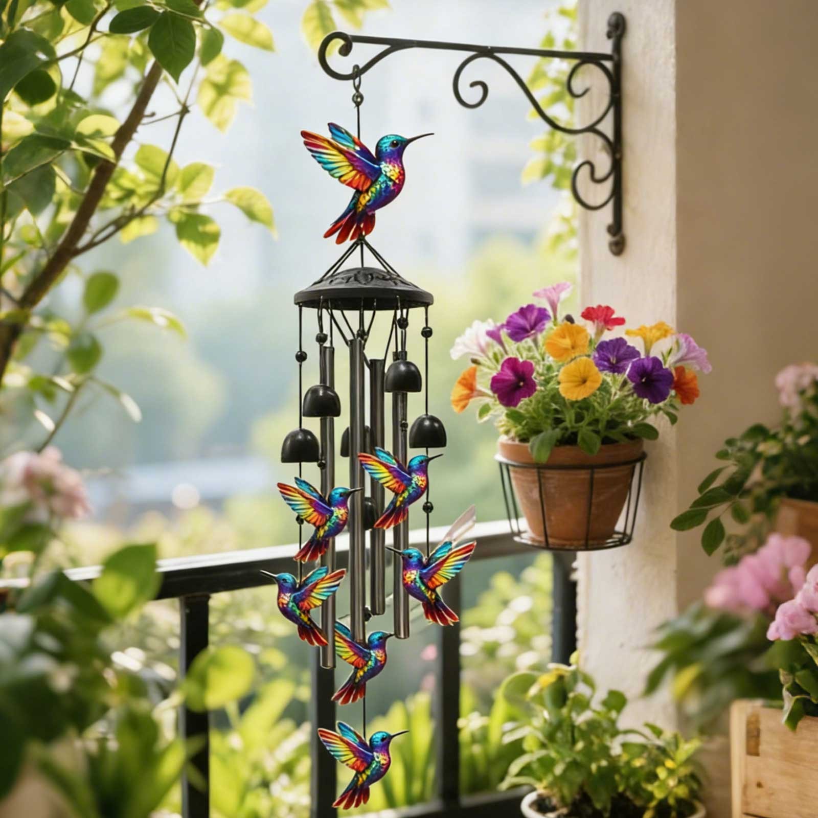 Hummingbird Wind Chimes Outdoor Garden & Yard Decor Black Aluminum Tubes Hanging