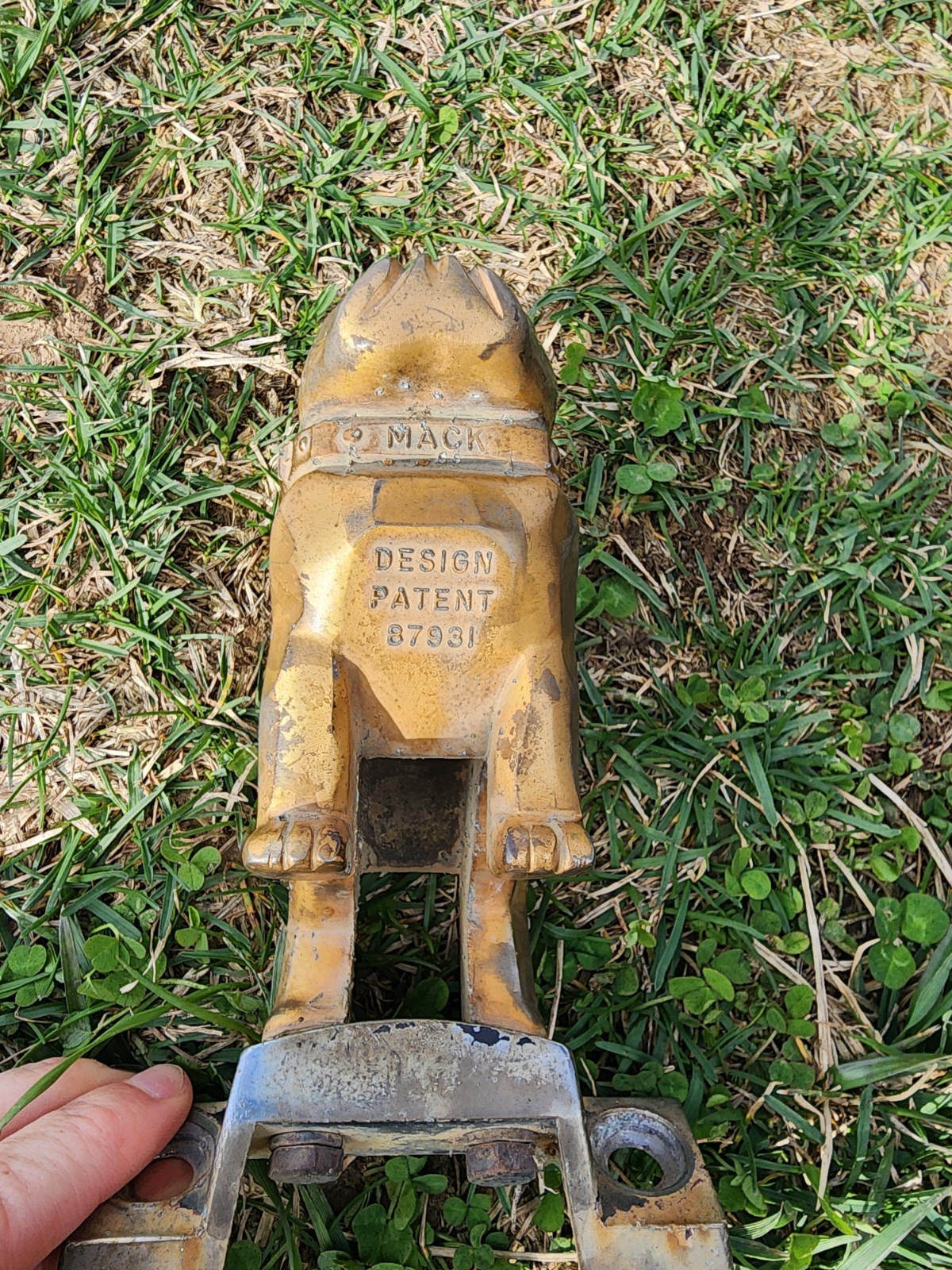 Vintage Mack Truck Bulldog GOLD BRASS Hood Ornament Emblem With Base
