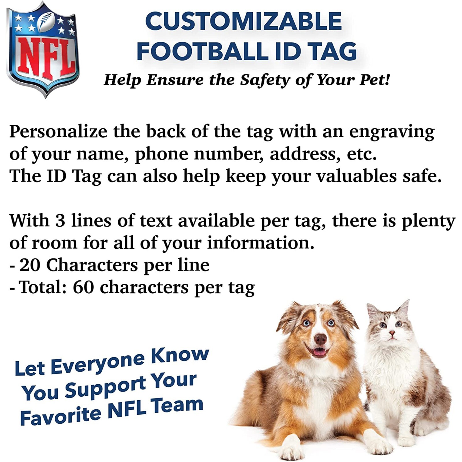 Pets First NFL Engraving Pet ID Tag for Dogs & Cats Personalized Dog Tag