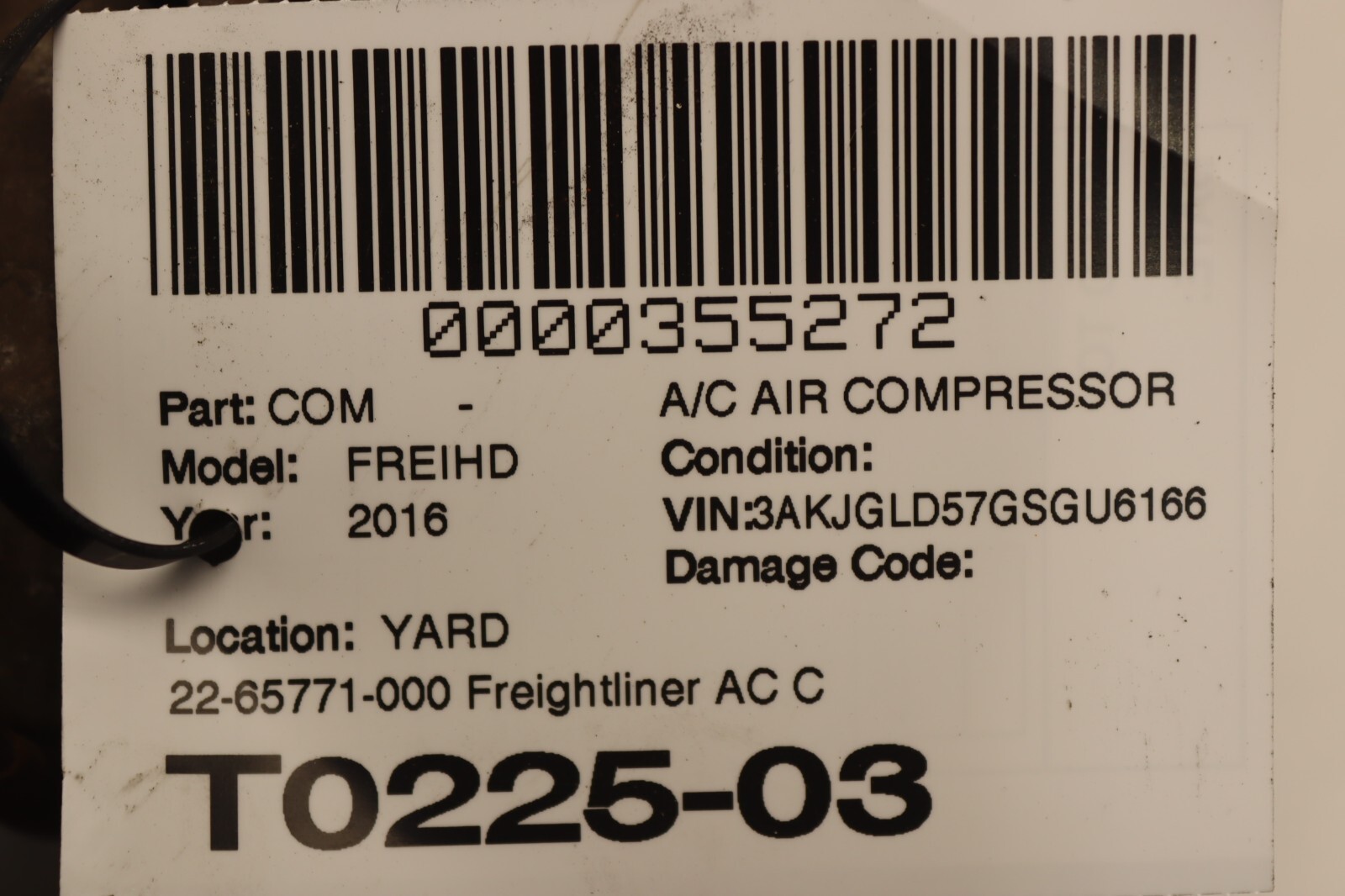 13-17 FREIGHTLINER CASCADIA EVOLUTION DD15 A/C AIR COMPRESSOR 22-65771-000 OEM