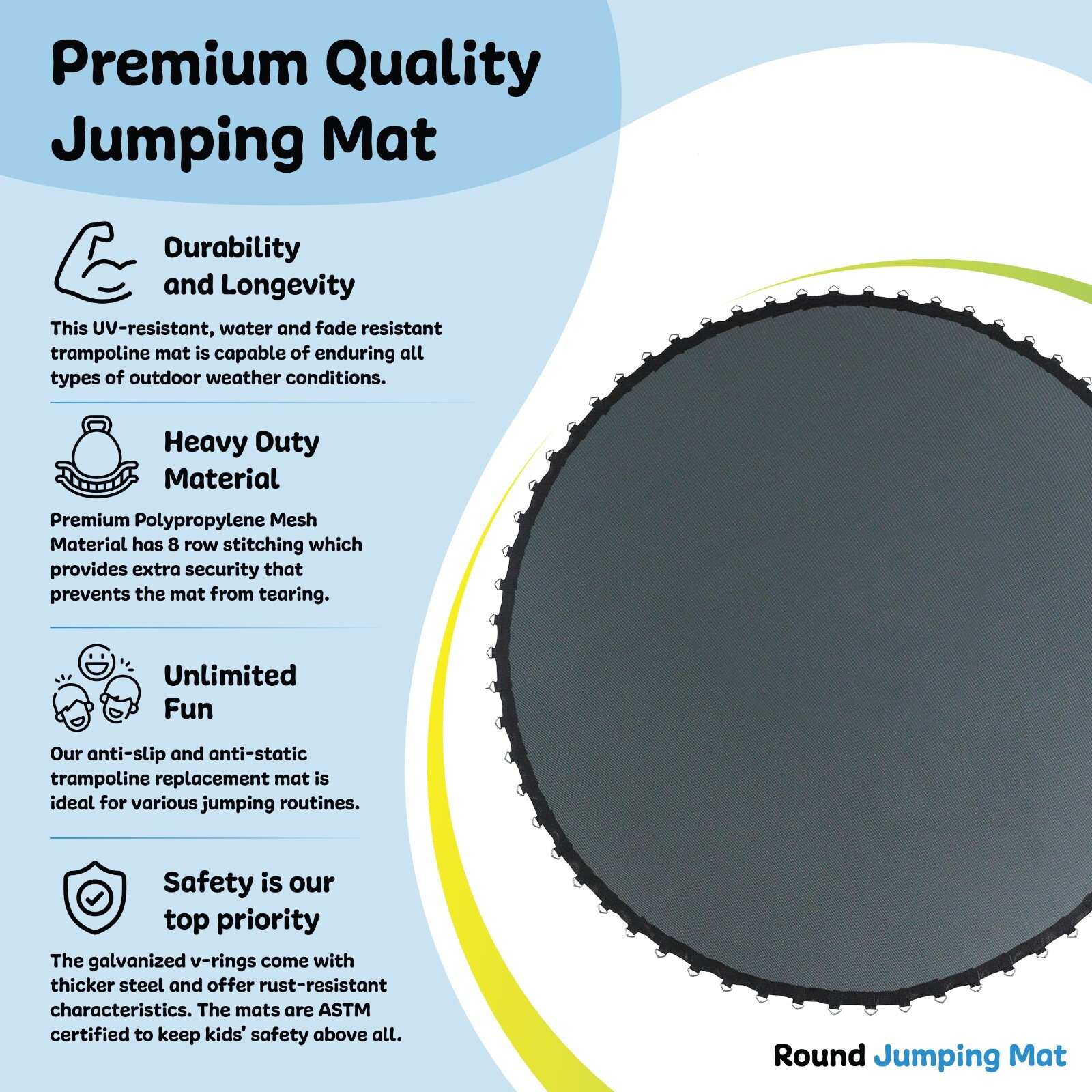 Universal Replacement Round Trampoline Jumping Mat 6 7.5 8 10 12 13 14 15 16 ft