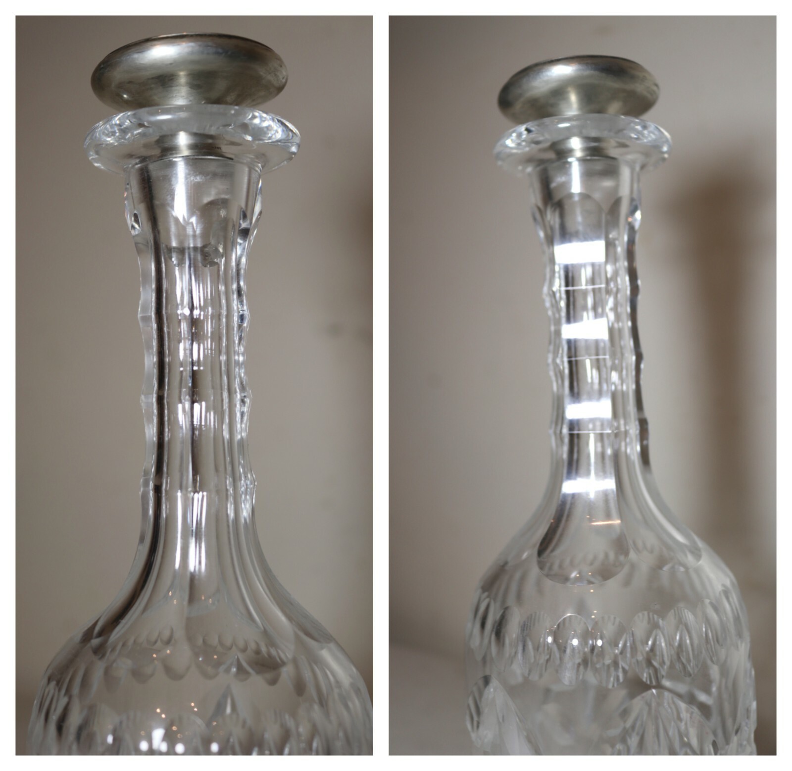 unique antique sterling silver cut clear crystal liquor wine gin decanter bottle