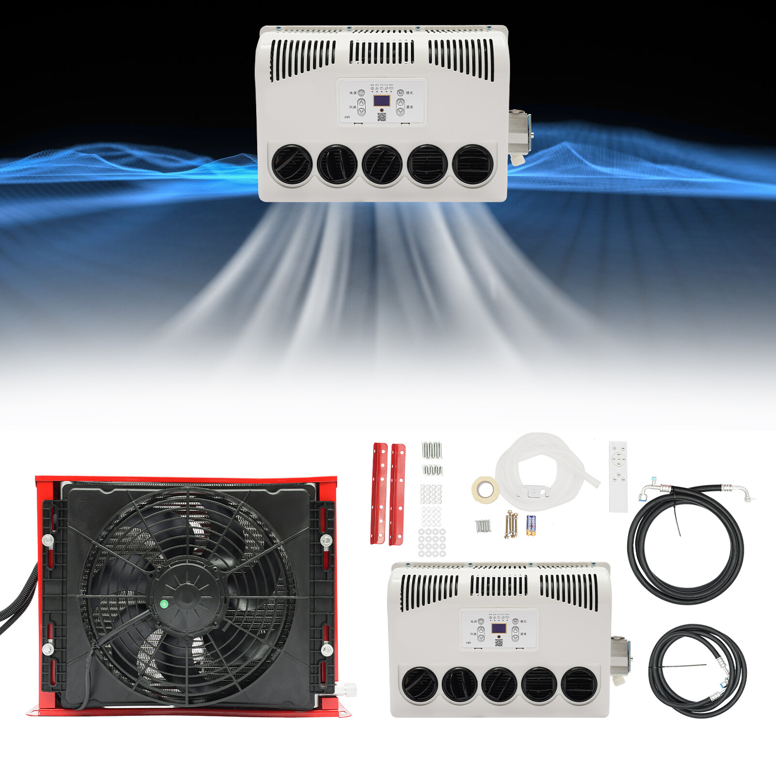 12V 11000 BTU Truck Cab AC Air Conditioner Split Fit Semi Trucks Bus RV Caravan