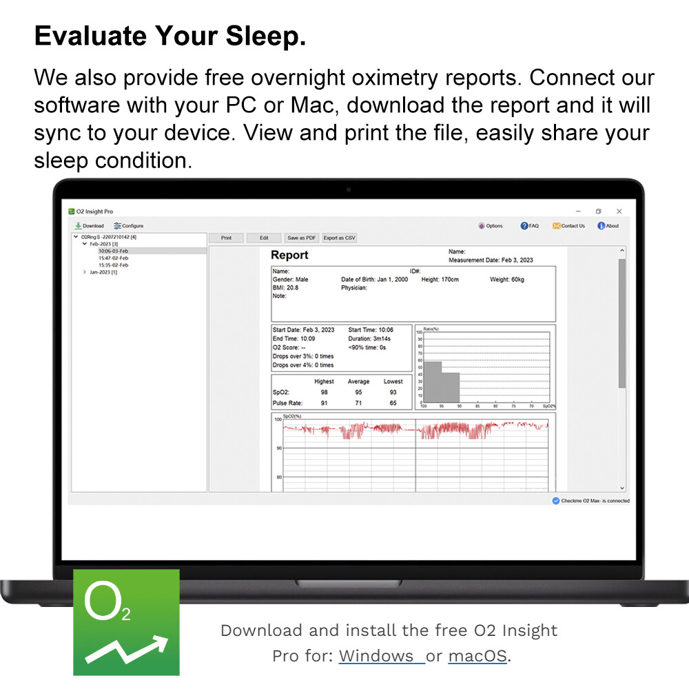 Wellue Rechargeable O2Ring Pulse Oximeter Continuous Tracking SpO2 & Pulse Rate