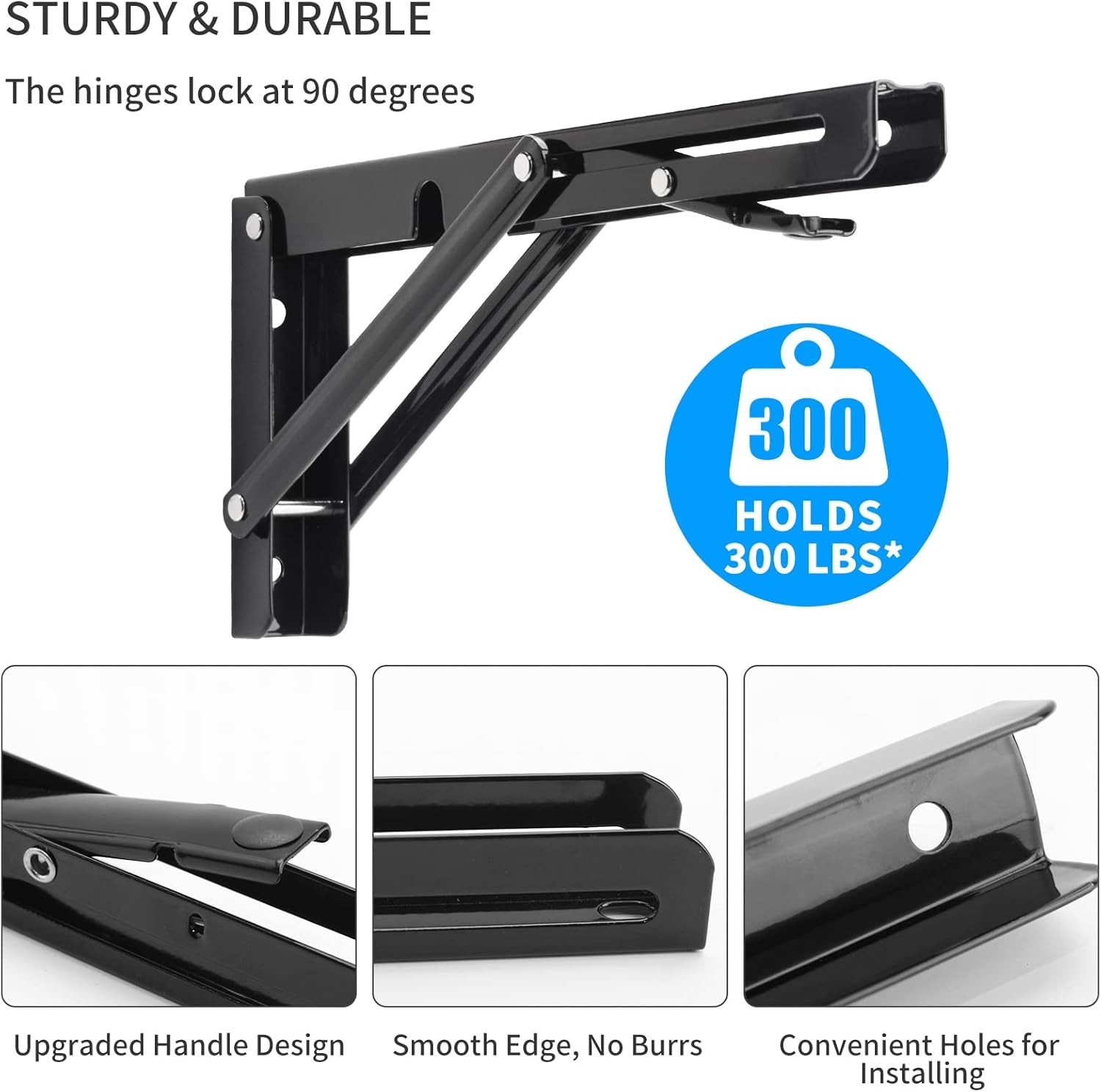 Folding Shelf Brackets Wall Mounted Heavy Duty Triangle Shelf 2Pcs Black/Silve