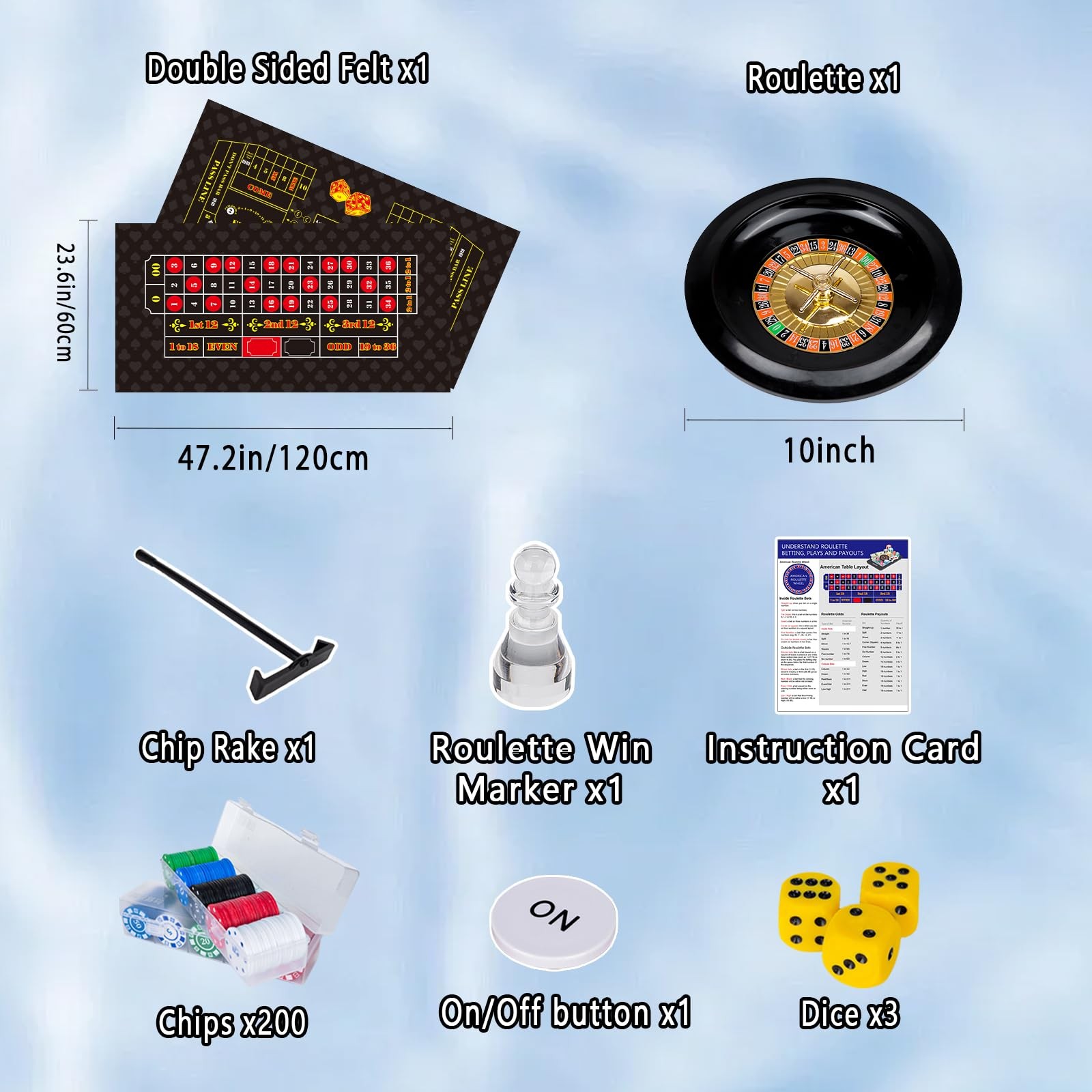 Roulette Wheel and Craps Set with Large Double Sided Felt, 10 Inch Roulette W...