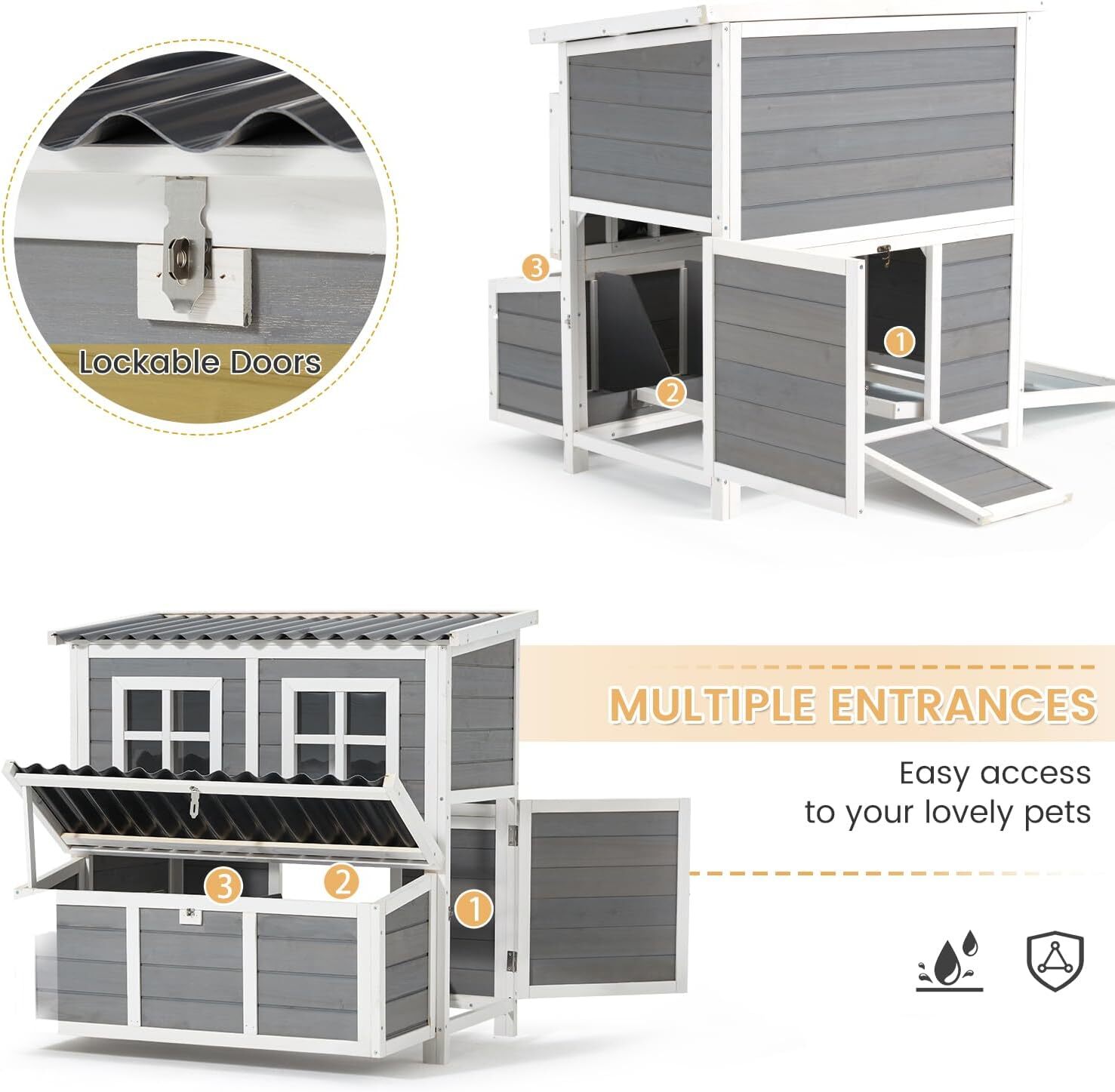 Wooden Chicken Coop 40" for 4-6 Chickens with 3 Lockable Nesting Boxes Hutch