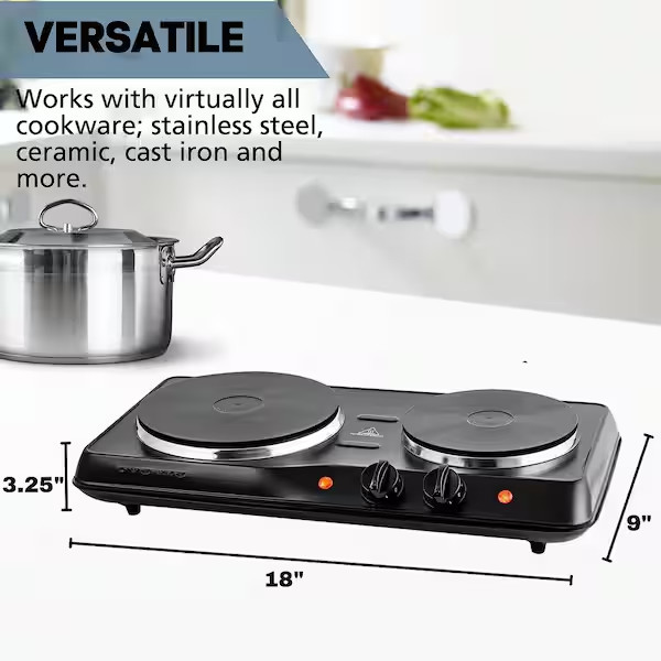 Electric Countertop Double Burner 1700W Hot Plate Cooktop, 7.25" & 6.10" Plates