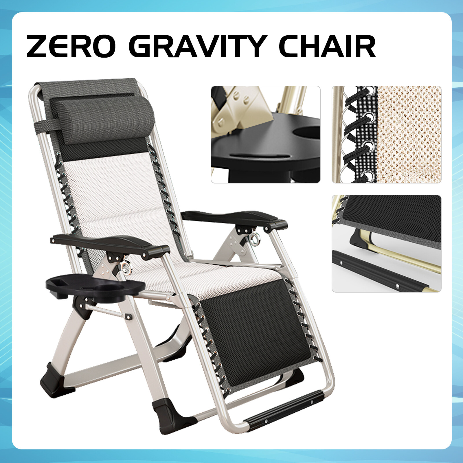NAIZEA Zero Gravity Chair, Premium Lawn Recliner Folding Chaise Lounge & Cushion