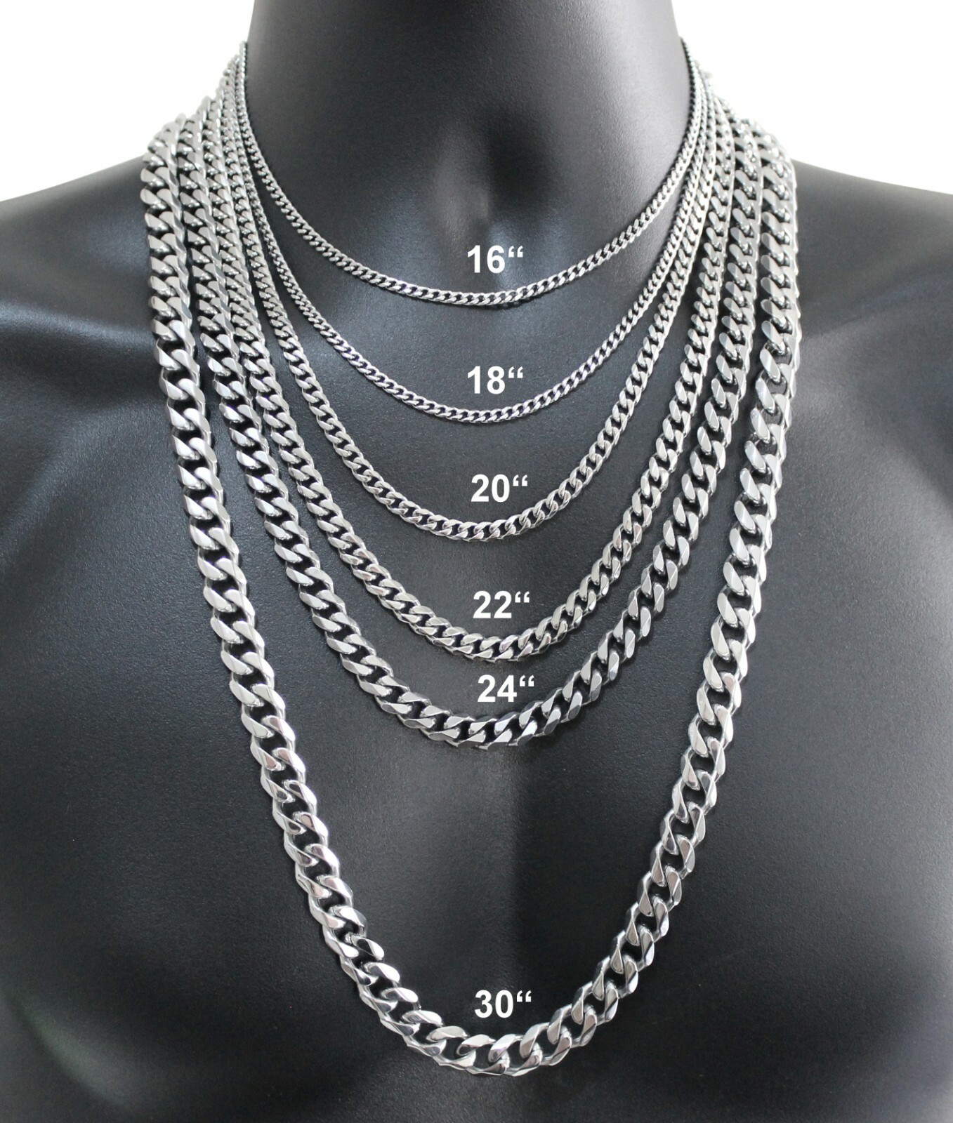 16-36" Stainless Steel Silver Chain Cuban Curb Womens Mens Necklace 3/5/7/9/11mm
