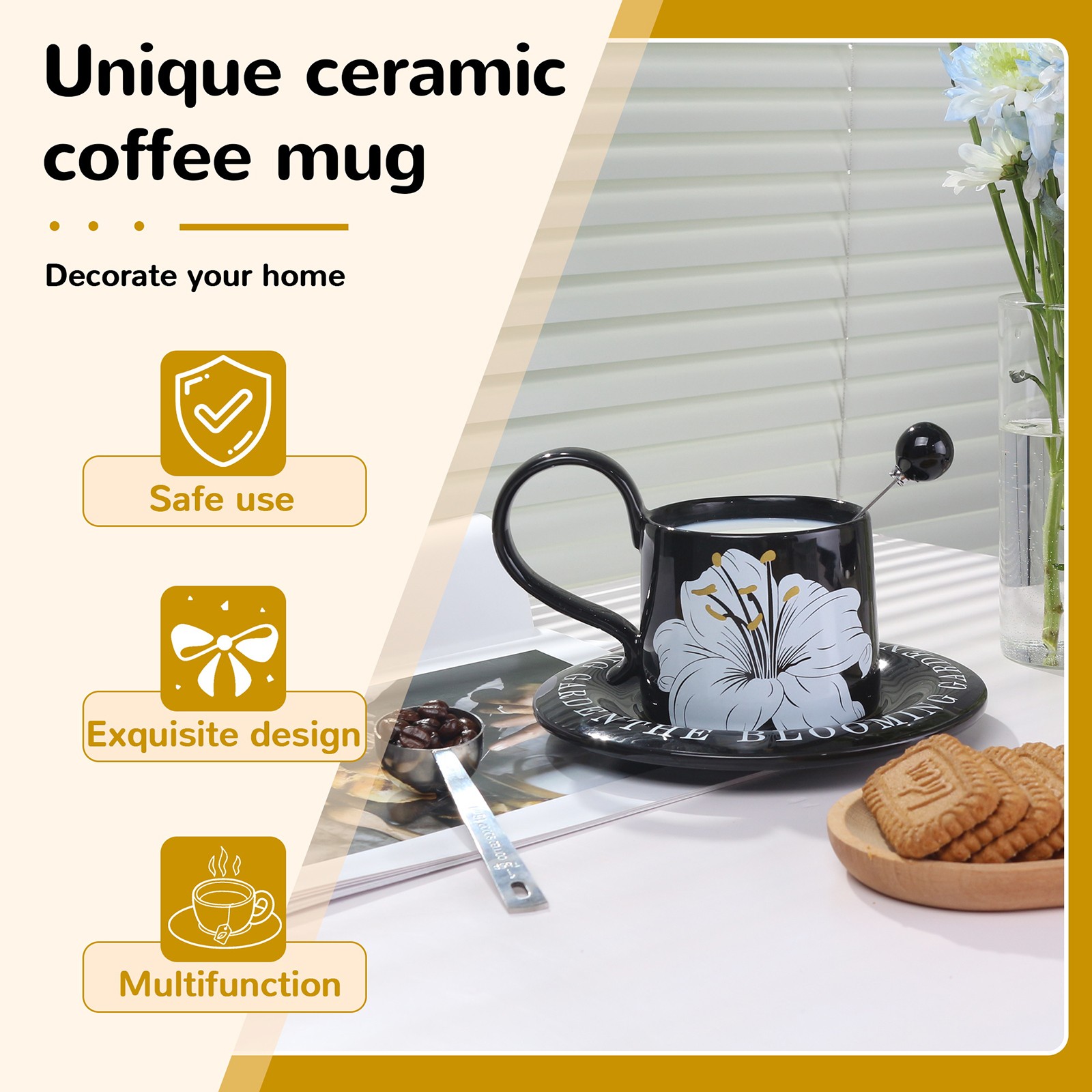 Ceramic Coffee Mugs Retro Style Afternoon Tea Mugs for Home Use, Black
