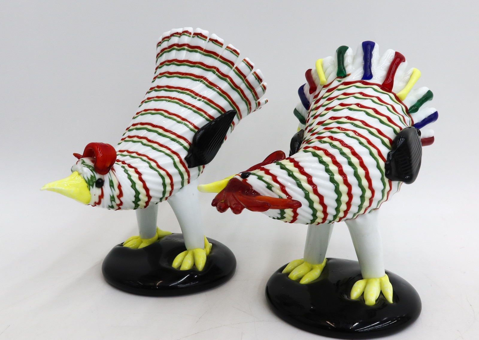 Fulvio Bianconi for Venini (1915-1996) Rooster and Hen Milk Glass Figures c1955