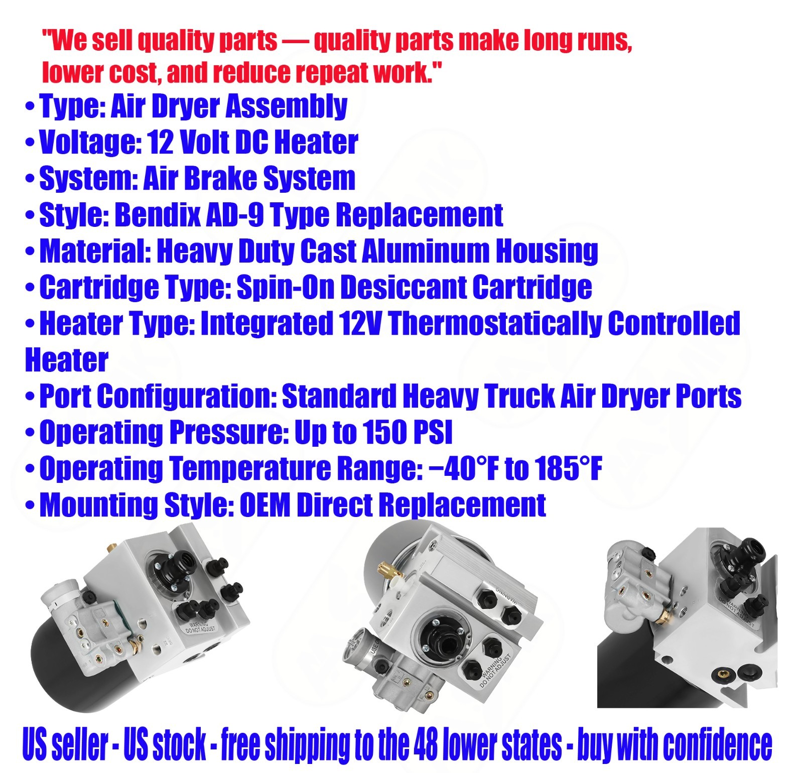 801266 5010696X 5004050 12V AIR DRYER FOR BENDIX KENWORTH PETERBILT - USA