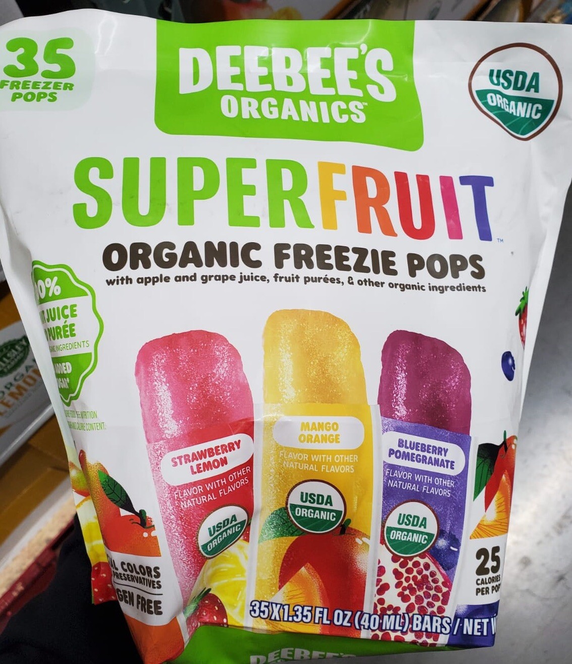 Deebee’s Organics Super Fruit Organic Freezie Pops Assorted Flavors, 35 Pops!