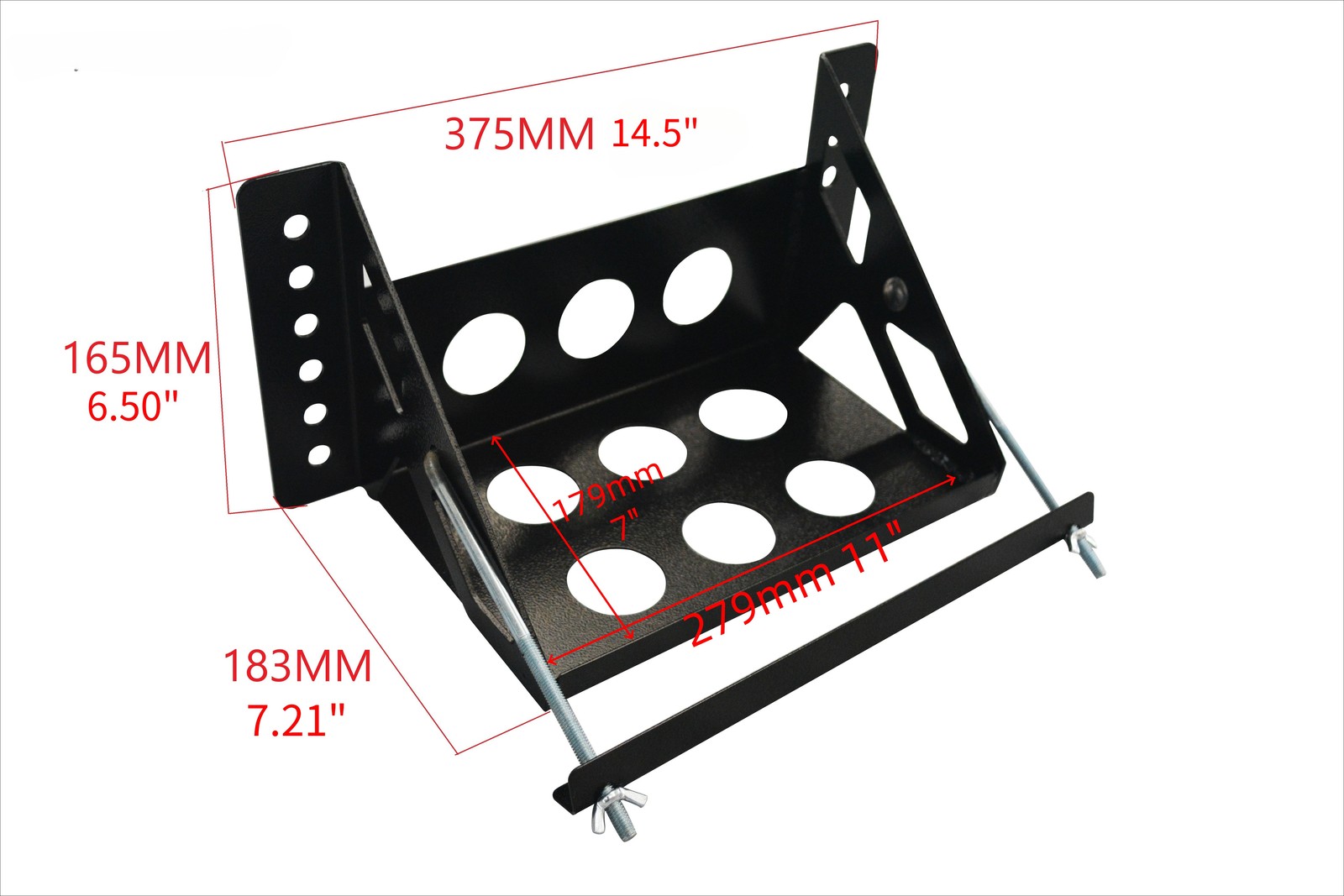 Universal Bolt on Battery Mounting Box Tray Fit 14.4" Overall Hold Down