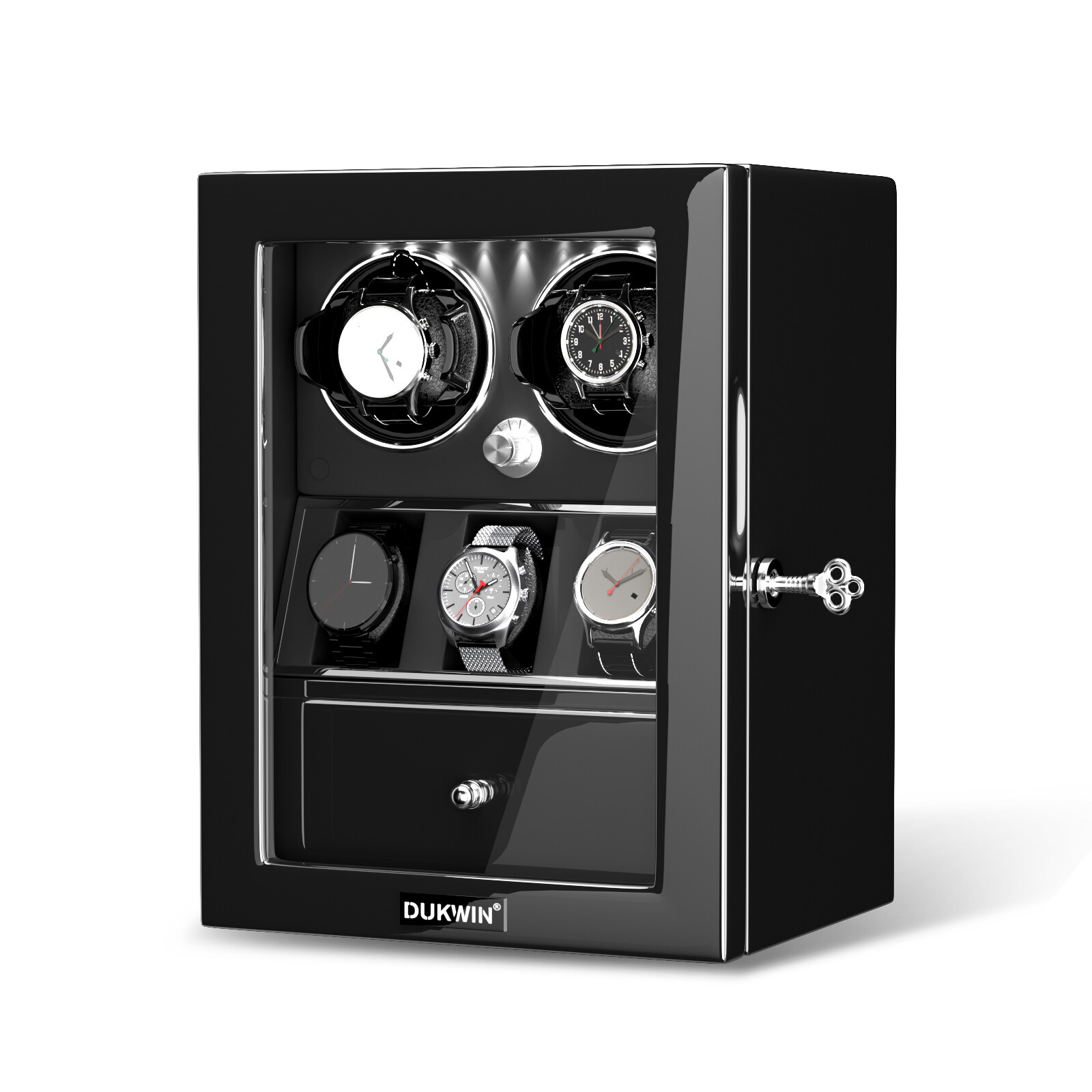 DUKWIN Automatic Watch Winder Box Display Storage Case With Jewelry Drawer LED
