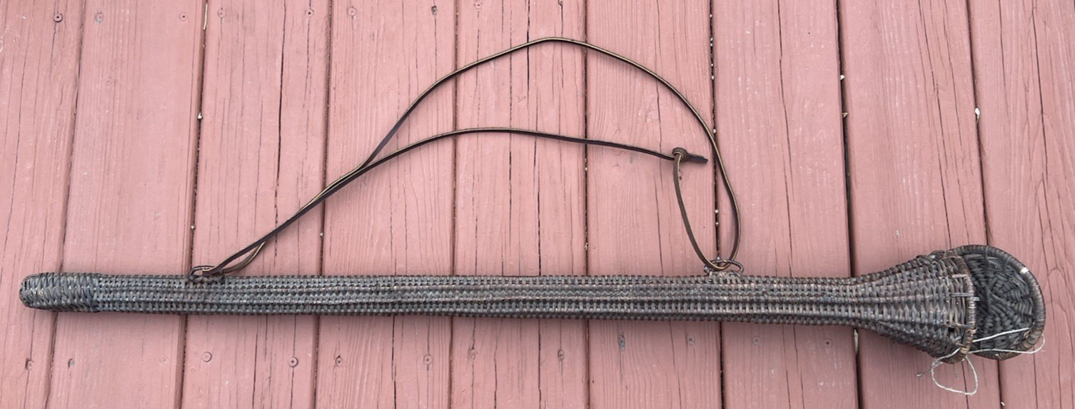 Signed George Potter Copper Brass Silver Long Fox Hunting Horn Wicker Sheath