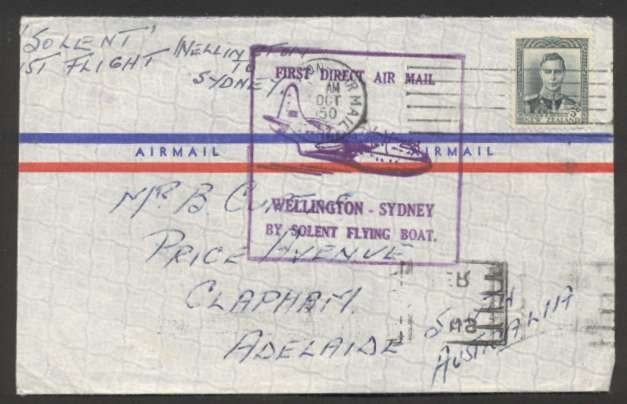 1950 New Zealand To Australia First Flight Wellington Sydney By Solent Cover