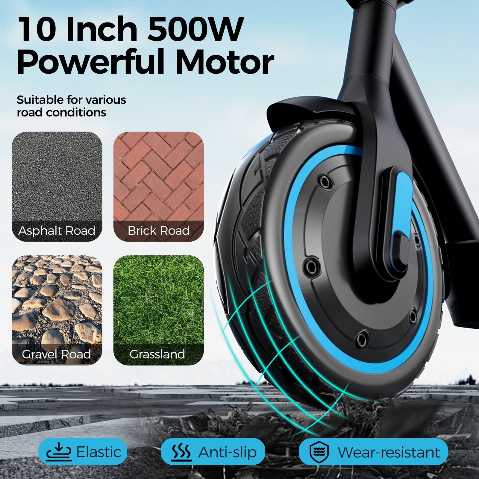 V10 Electric Scooter 500W 10''Air Tire 25MPH 22Mile Long Range Foldable 10.5AH
