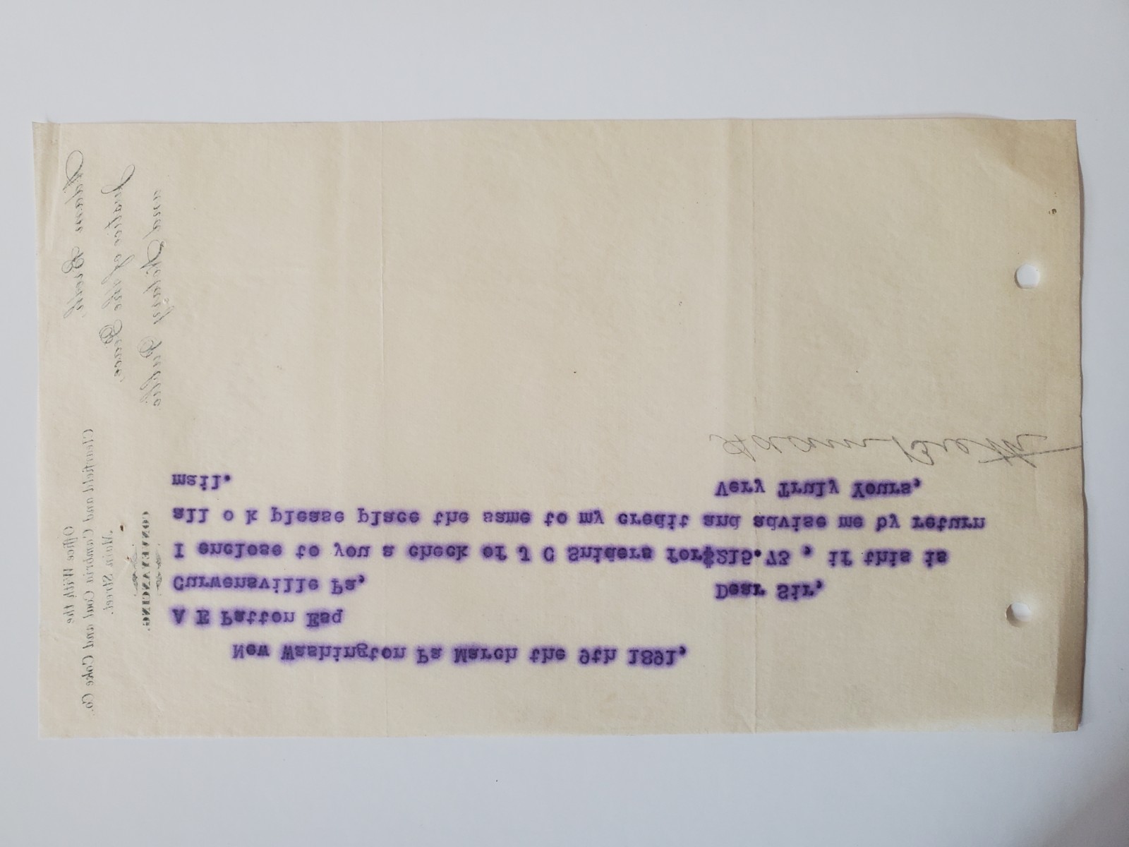 1891 Letter, Signed Adam Breth, Justice Of The Peace, Clearfield/Cambria Coal PA