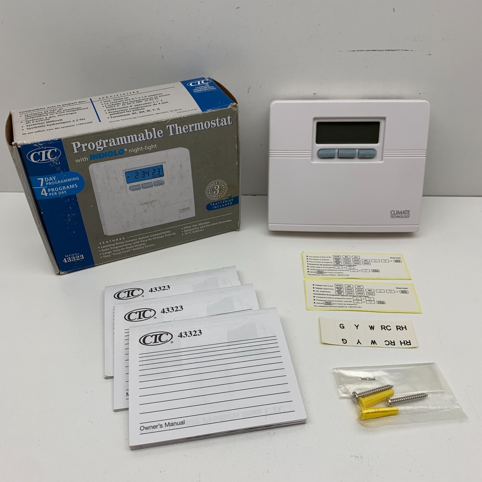 CTC 43323 Programmable Thermostat 7-Day with Indiglo Night Light