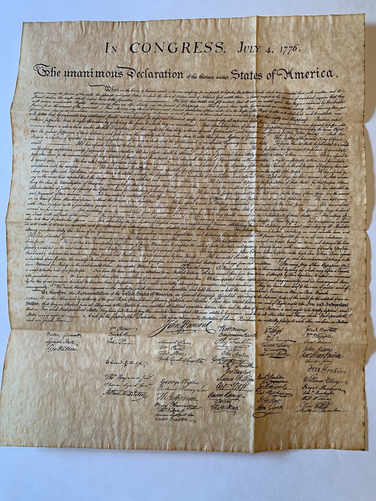 Declaration of Independence - parchment Replica