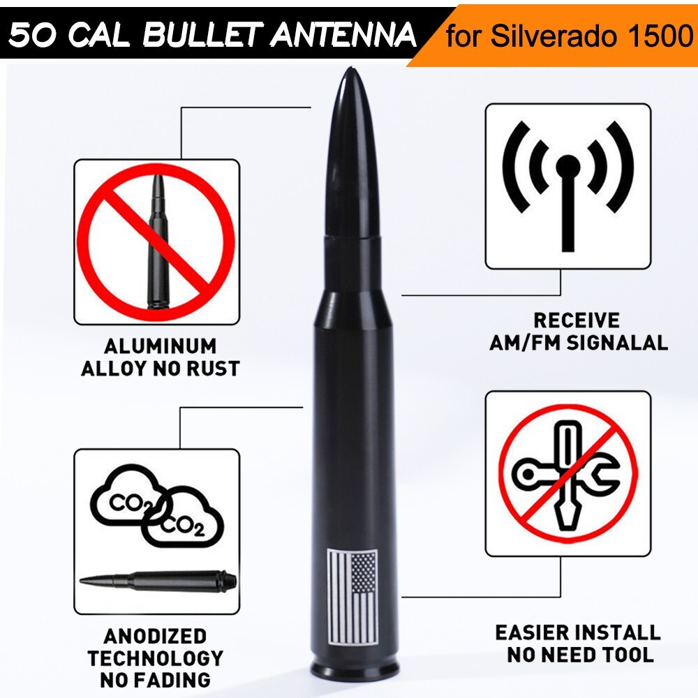 FLAG BULLET ANTENNA 50 CAL for CHEVROLET SILVERADO 1500/2500/3500/GMC SIERRA USA