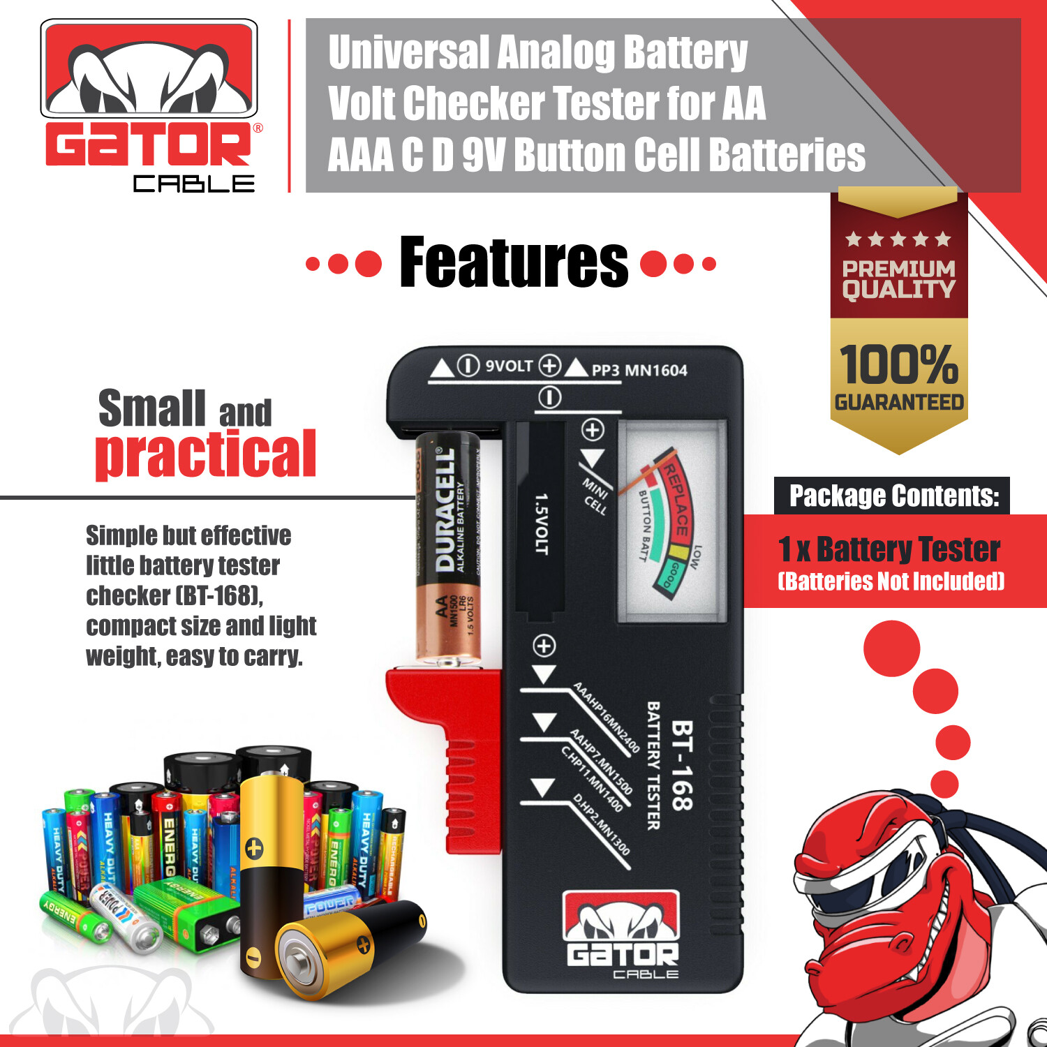 Battery Tester Checker Universal For AA AAA C D 9V 1.5V Button Cell Batteries