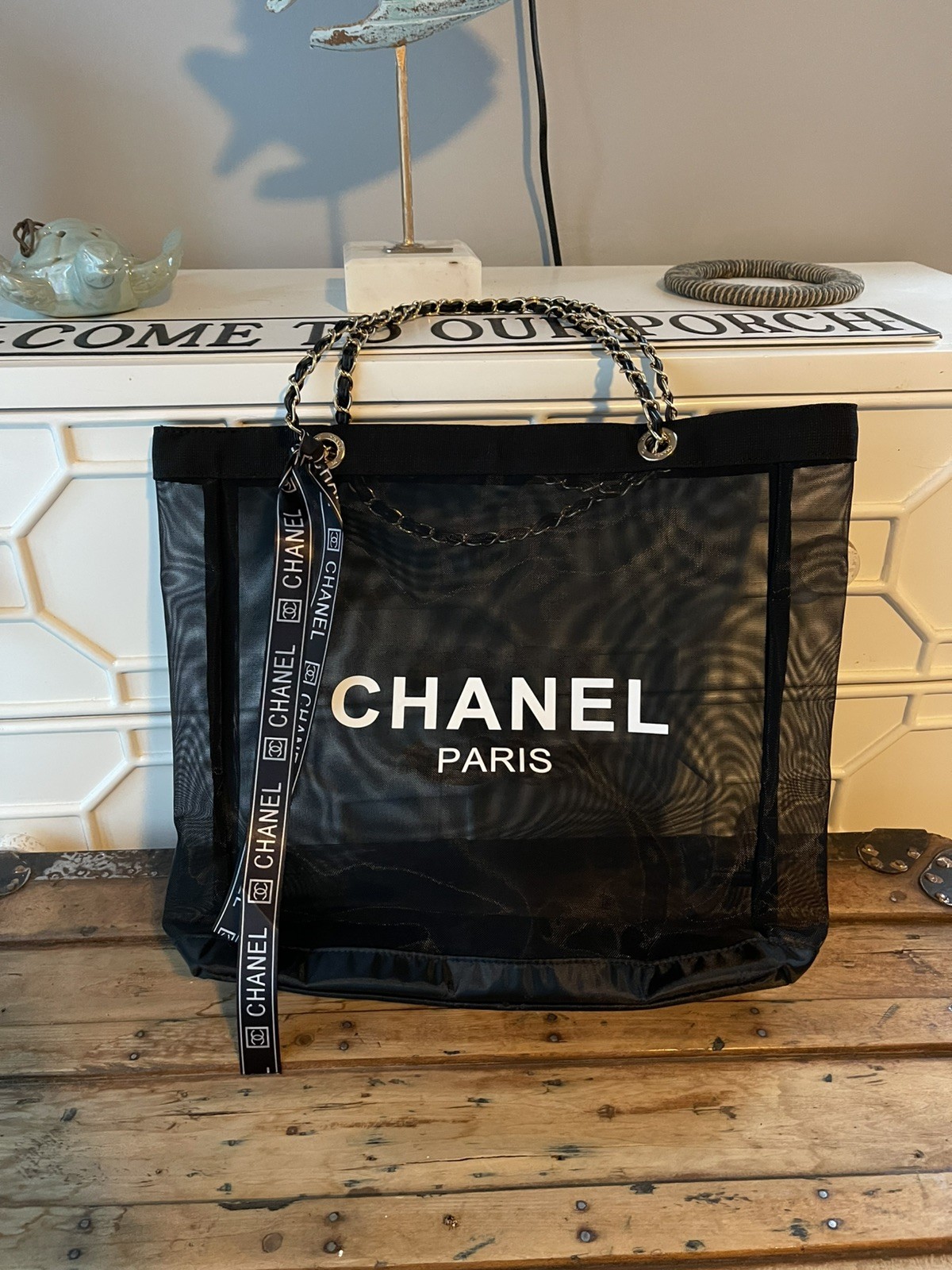 New Chanel Beauty Mesh VIP Tote And Matching Makeup Pouch - Gold Hardware
