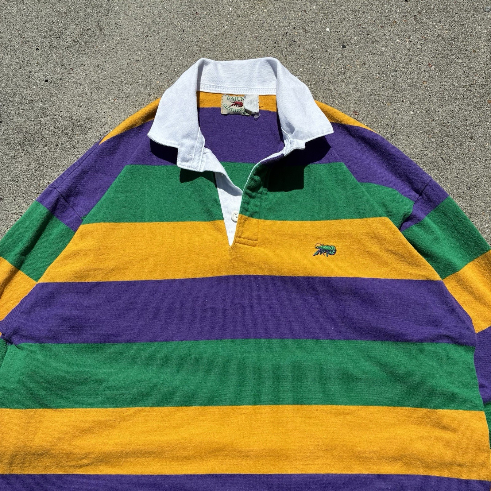 Perlis Mardi Gras Rugby Shirt Men's Medium Purple Striped USA