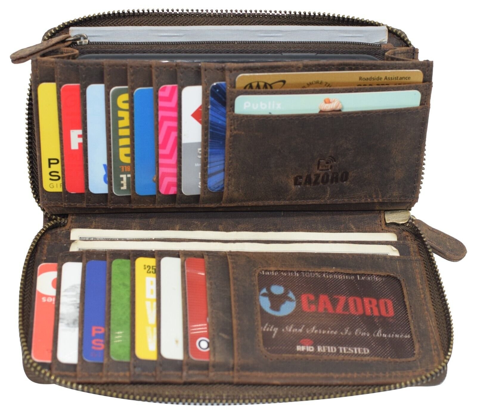 Vintage Leather Women's Wallet RFID Zip Around Card Holder Phone Wristlet Clutch