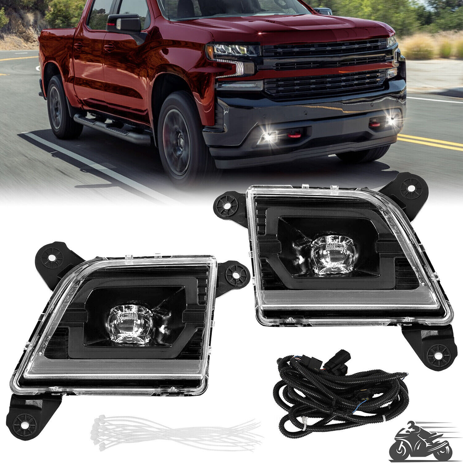 For 2019 2020 2021 2022 Chevy Silverado 1500 LED Daytime Fog Light Lamps Black