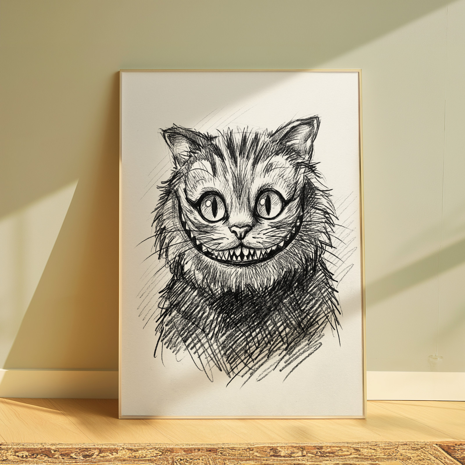 ALICE IN WONDERLAND CHESHIRE CAT DRAWING SKETCH PRINT 8" x 10"