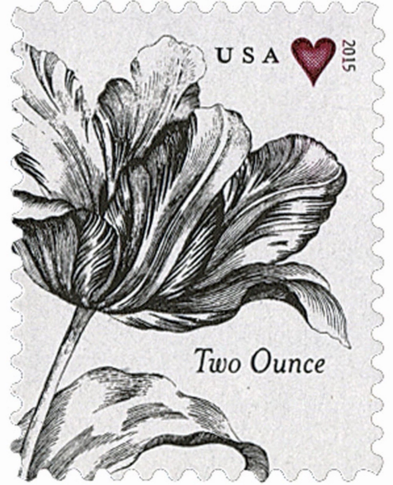 2015 USPS SHEET OF 20 TWO OUNCE STAMPS VINTAGE WEDDING TULIP 1.07¢