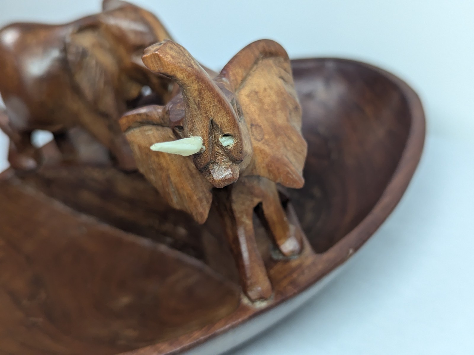 African Hand Made Carved Wooded Elephant Divided Bowl & Animal Serving Utensils