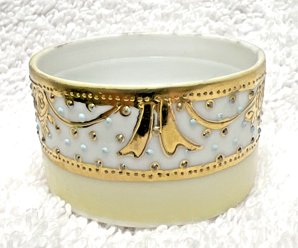 Vintage Nippon Hand Painted Porcelain Gold Floral Moriage Open Salt Cellar Dip