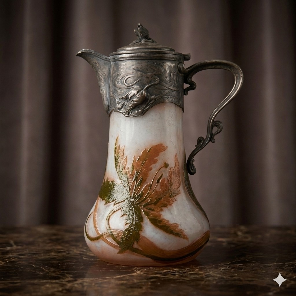 Antique Claret Jug Daum Nancy Victor Saglier Thistle Cameo Glass Art Nouveau 11"